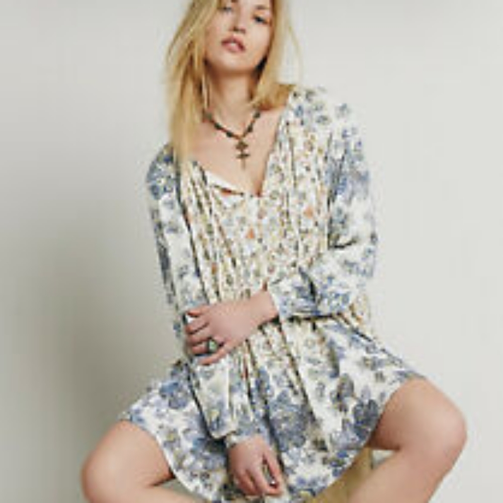 Free people Cream Floral Tunic/Dress Size L